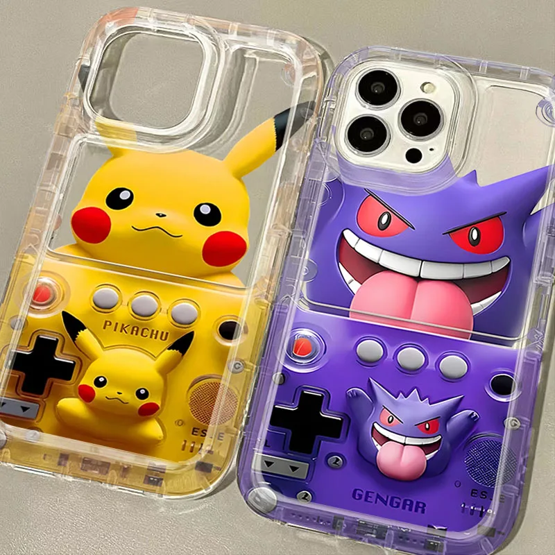 Cute P-Pokemon Game Console Case For iPhone 16 15 14 13 12 11 Pro Max XS X XR 8 7 Plus SE 2020 Shockproof Clear Silicone Cover