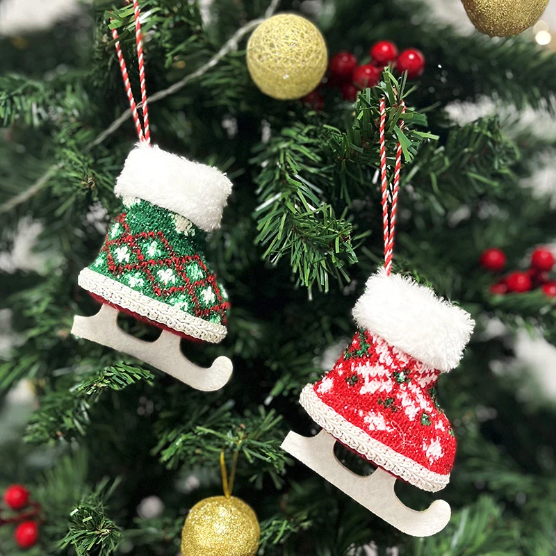 Christmas Hanging Ornaments Knitted Ice Skates Shoes Pendant Christmas Tree Hanging Ornaments Christmas Decoration For Home