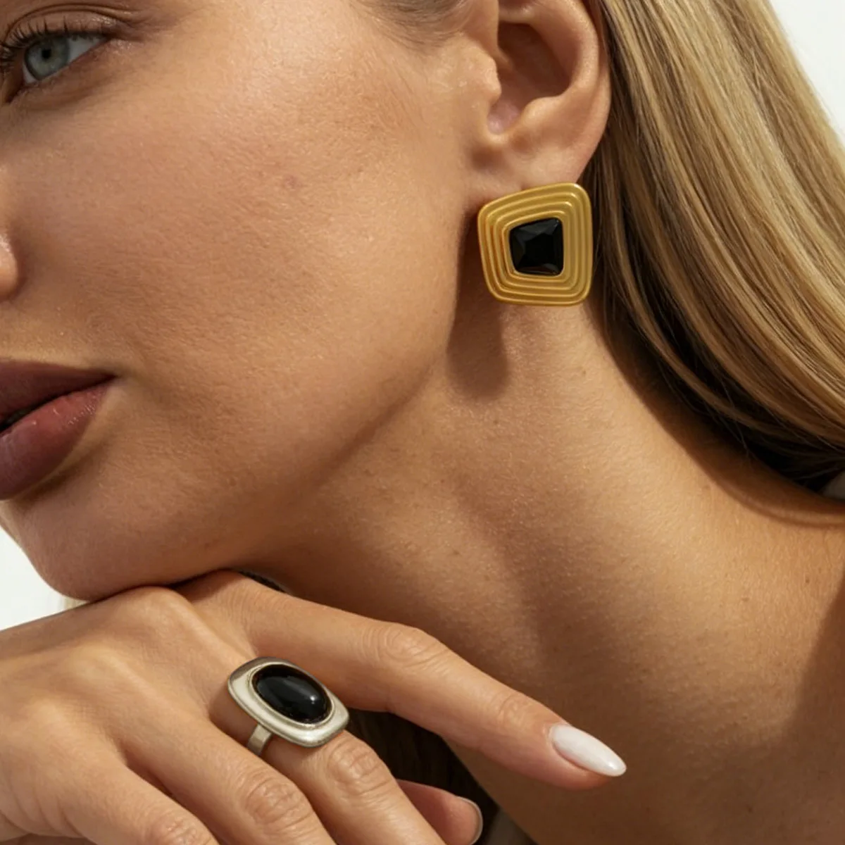Ring Irregular Square Open Geometric Resin Colorful Oval Shaped Finger Jewelry for Women Daily Party Wear Lightweight
