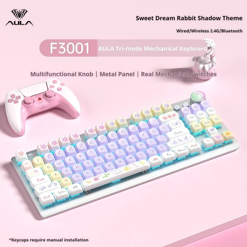 울프 스파이더 F3001 키보드 트라이 모드 연결 무선 그린 축 87키 풀 키 무충전 장시간 사용 키 케이블 분리형