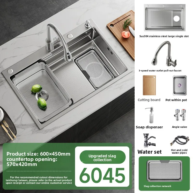 Stainless Steel Kitchen Sink Single Bowl 304 Thickened Textured Finish Undermount Topmount Debris Collector Stainless Steel Sink
