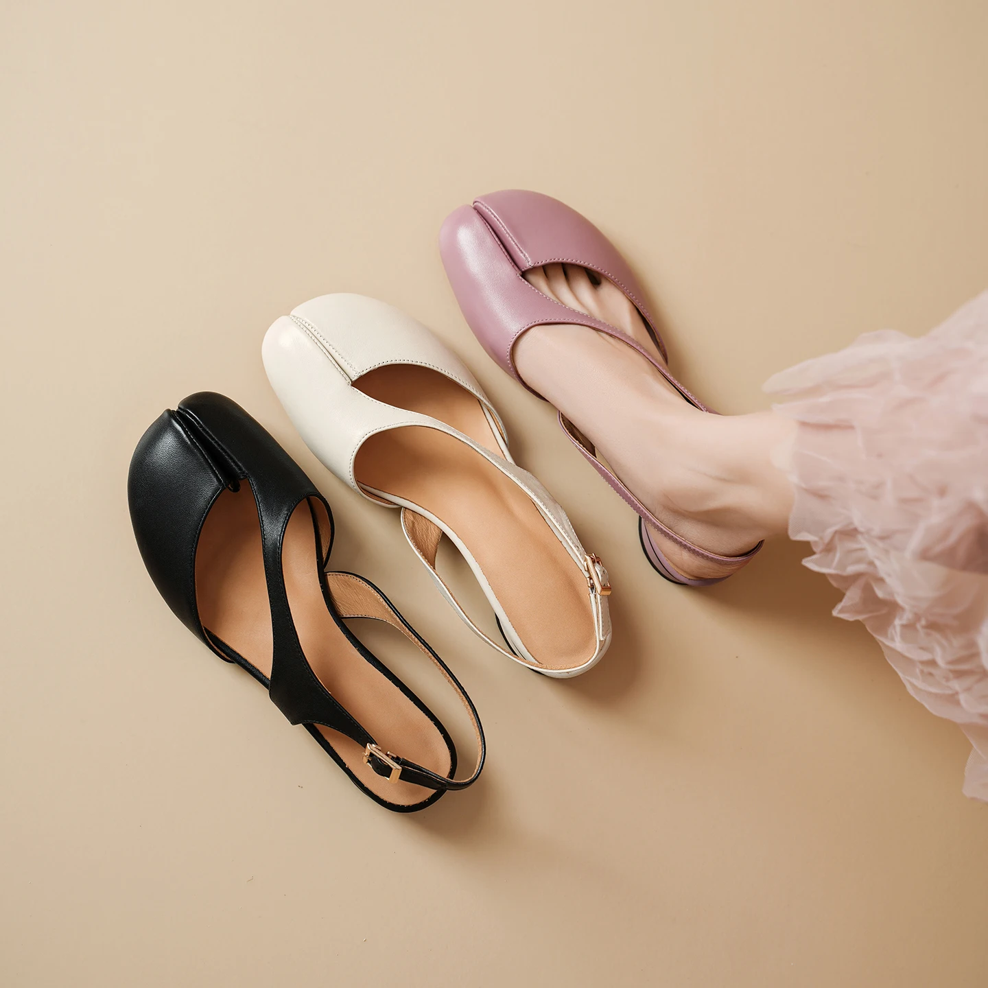 2026 new summer women sandals natural leather 22-25cm cowhide+sheepskin+pigskin split toe back-buckle women shoes fashion