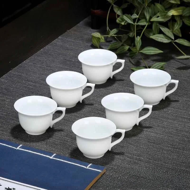 

Small Ceramic Tea Cup with Ear Anti-Scalding Green Color Lid Hat Cup Chinese Style Handmade White Porcelain Tea Set