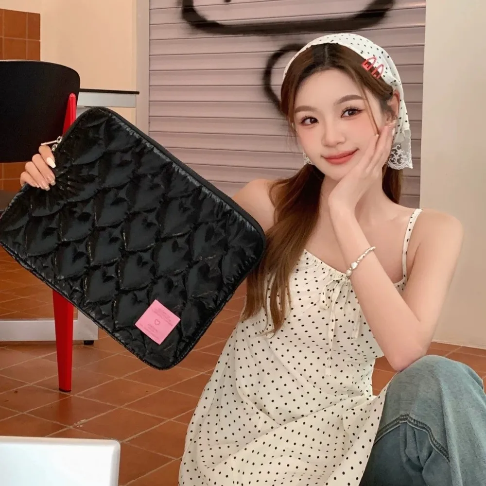 Tablet Cover Love Heart Tablet Storage Bag Large Capacity Korean Style Computer Bag Shockproof Puffy Design Laptop Sleeve Work