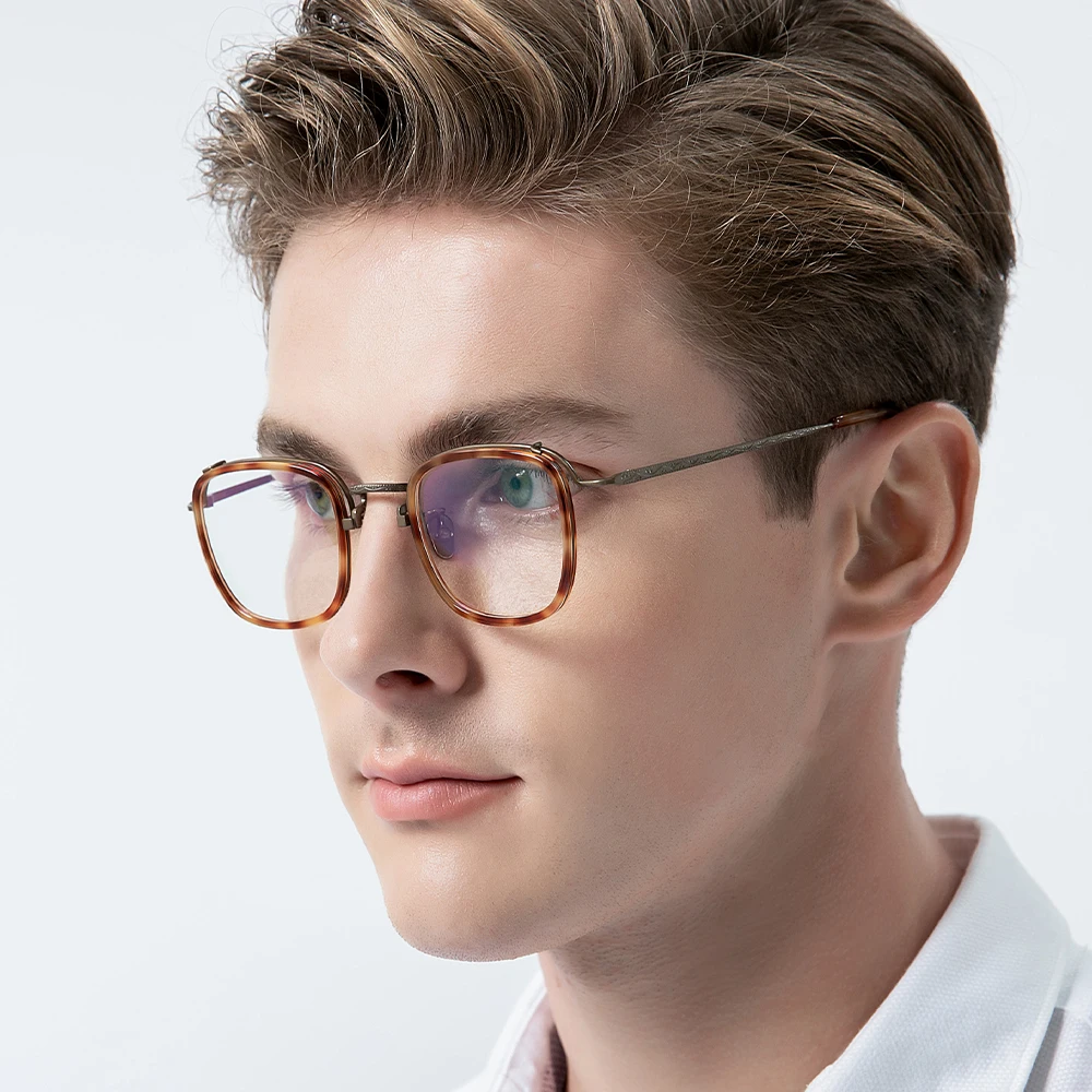 FONEX Acetate Titanium Glasses Frame Men Brand Design Vintage Square Eyeglasses Women Retro Spectacles Japanese Eyewear 85730