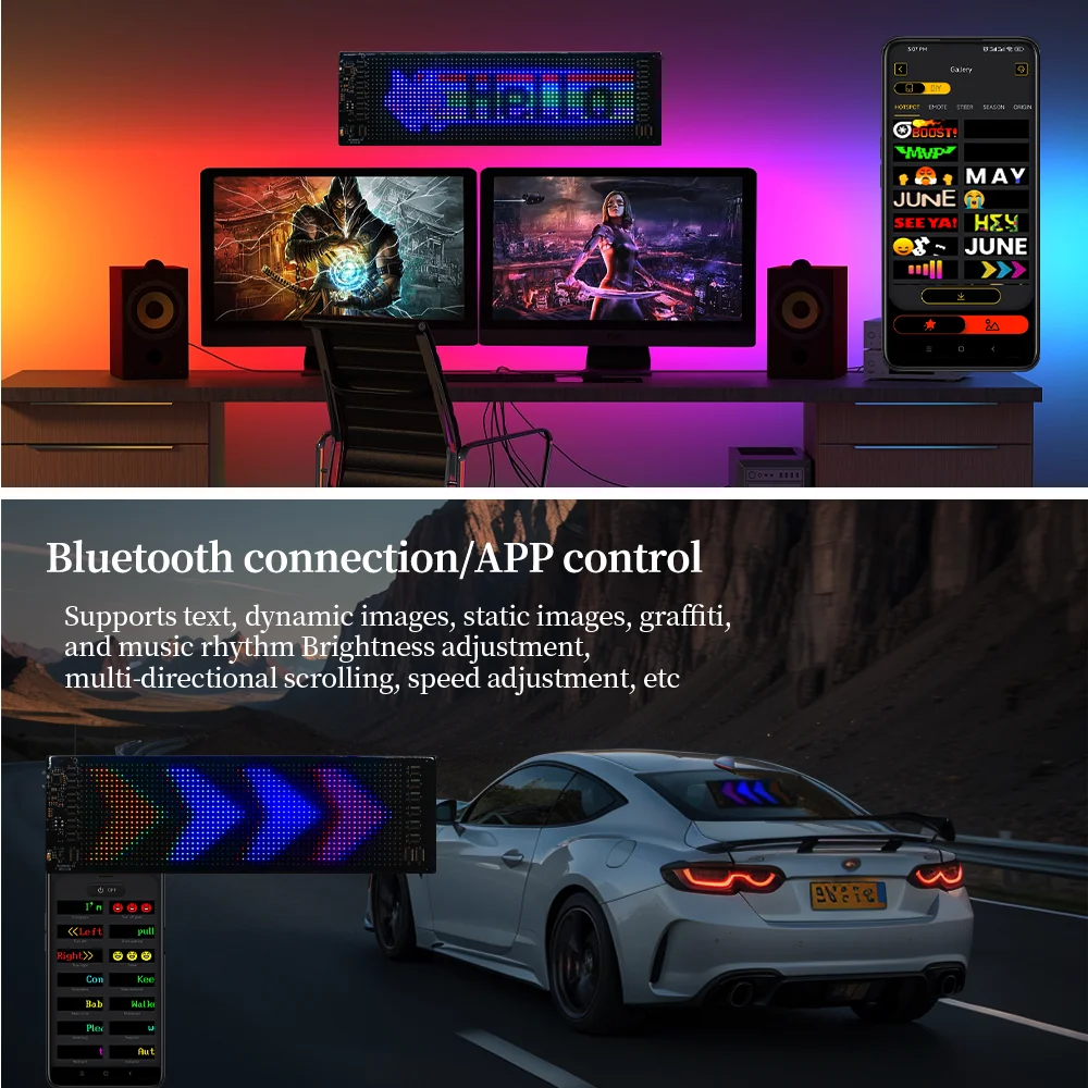 Imagem -04 - Carro Flexível Led Display Flexível Full Color Inteligente Tela Macia Animação Faça Você Mesmo Bluetooth Publicidade Usb Ip65 à Prova Dágua