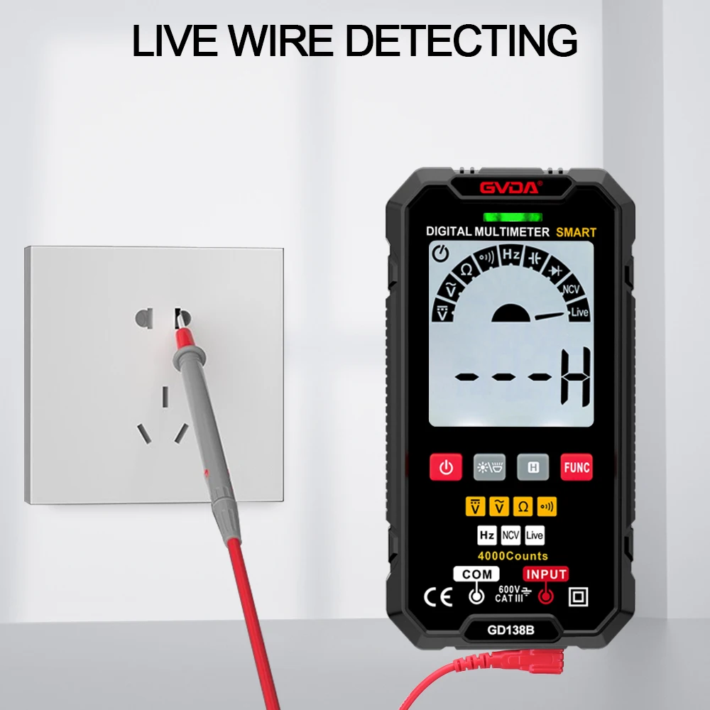 GVDA 전문 디지털 멀티미터 4000 카운트 스마트 멀티미터, True RMS AC DC 전압 저항 커패시턴스 주파수 테스터