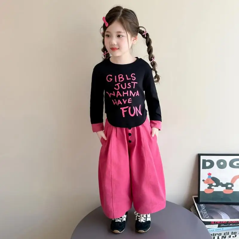 Sweet Girl Comfortable Two Piece Set Autumn 2026 New Girl Baby Long Sleeve T-Shirt Children's Spring Autumn Casual Pants Set