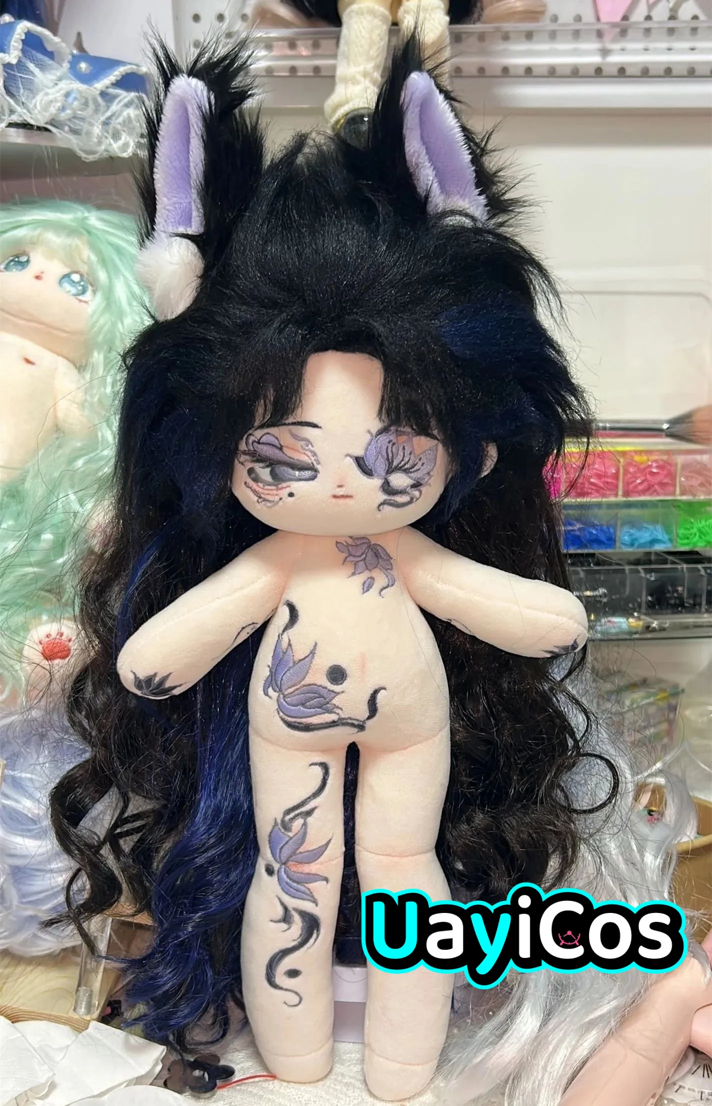 Anime yao ming  Princess Fairy Girl Black Wig Hair Stuffed 35cm Long legs Plushies Plush Cotton Doll Body Toy For Kids Gifts