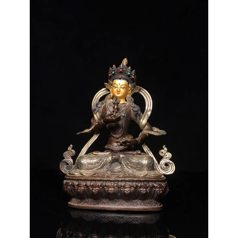 

23cm Tibetan brass gilded gold and silver painted vermilion Vajra Satattva Tara Bodhisattva ornament