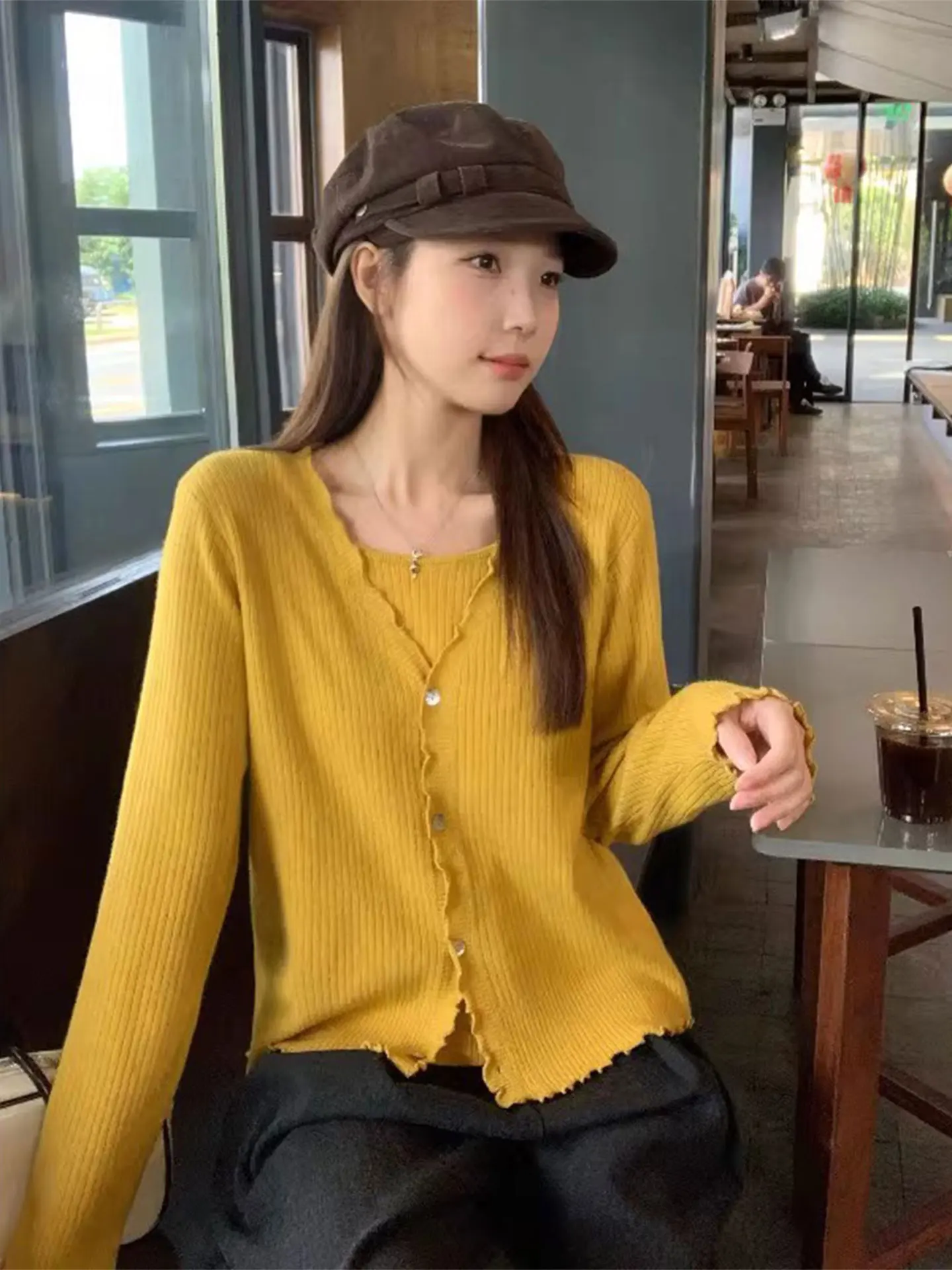 

Sweet Unique Knitted Long Sve Women's Top with Wood ain Spring 2026 Casual Loose Fit Soft Fabric Faionable