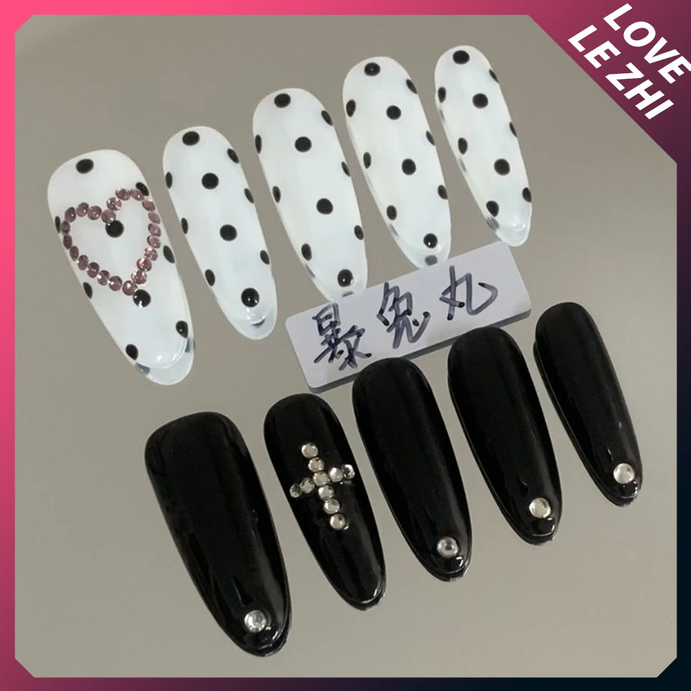 10Pcs Spice Girl Long Stiletto Coffin Handmade Full Cover Nails Sanrio Kt Glitter Diamond Metal Chain Flowers Wearable Fake Nail - Image 5