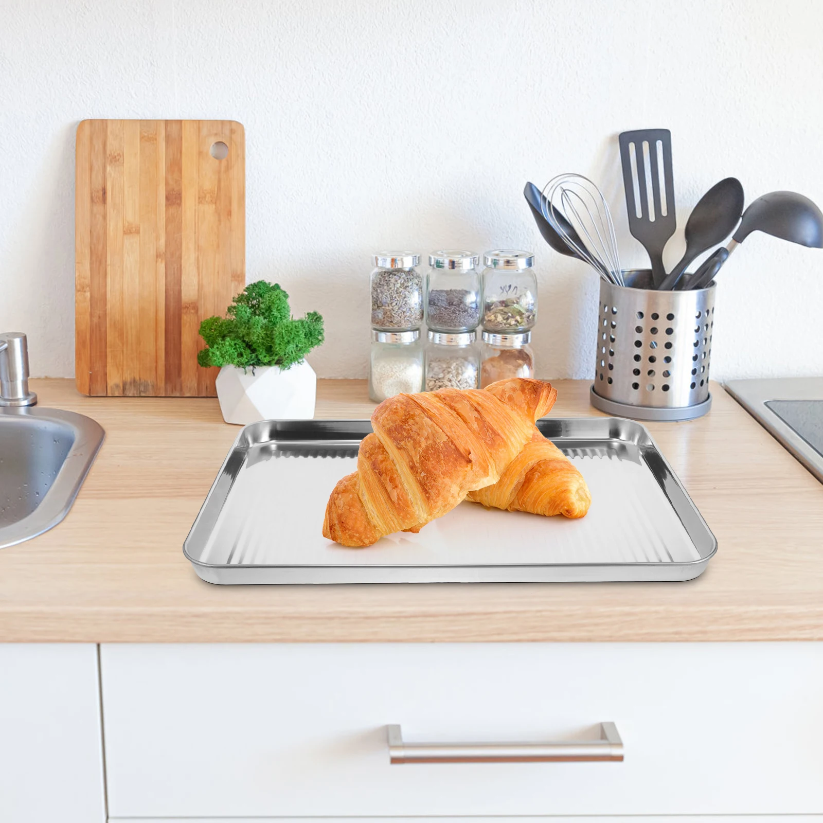 

Stainless Steel Baking Pan Nonstick Large Rustproof Multifunctional Oven Tray For Bread Sheet Pan Roasting Square