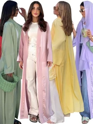 Eid muzułmańskie Abaya dla kobiet satynowe swetry sukienki Jalabiya Ramadan Morocco Dubai Abayas Arab sznurowana szata Kaftan Vestidos 2024