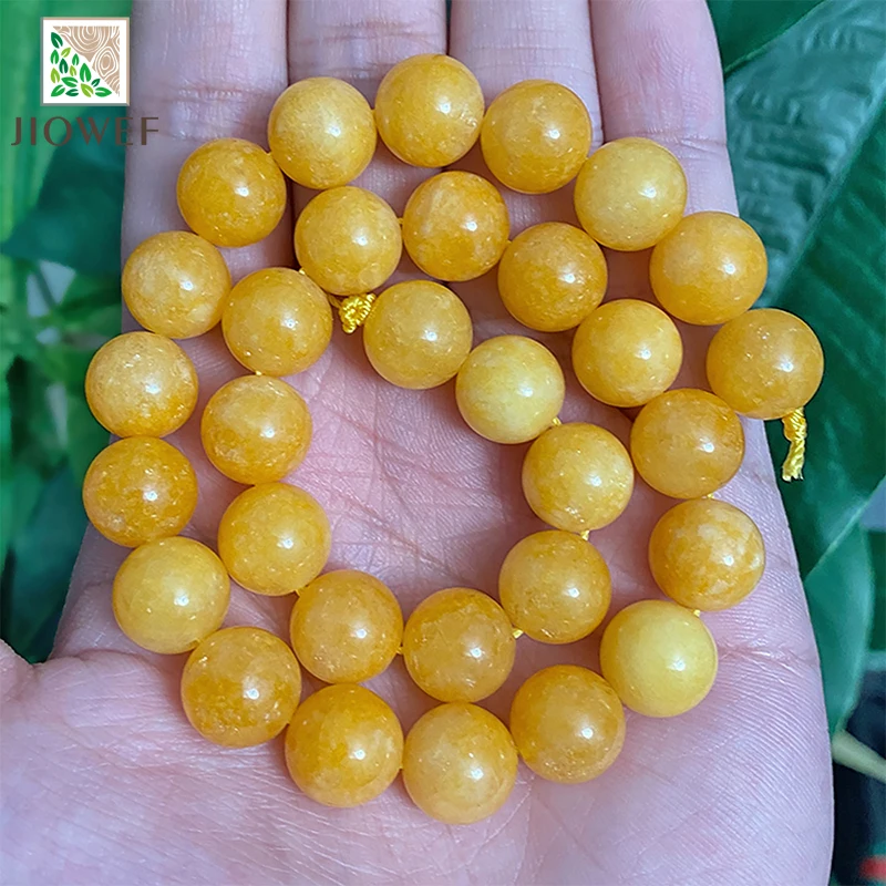 Natural Stone Yellow Chalcedony Jasper Round Beads Diy Charms Bracelet Necklace for Fashion Jewelry Making 15\