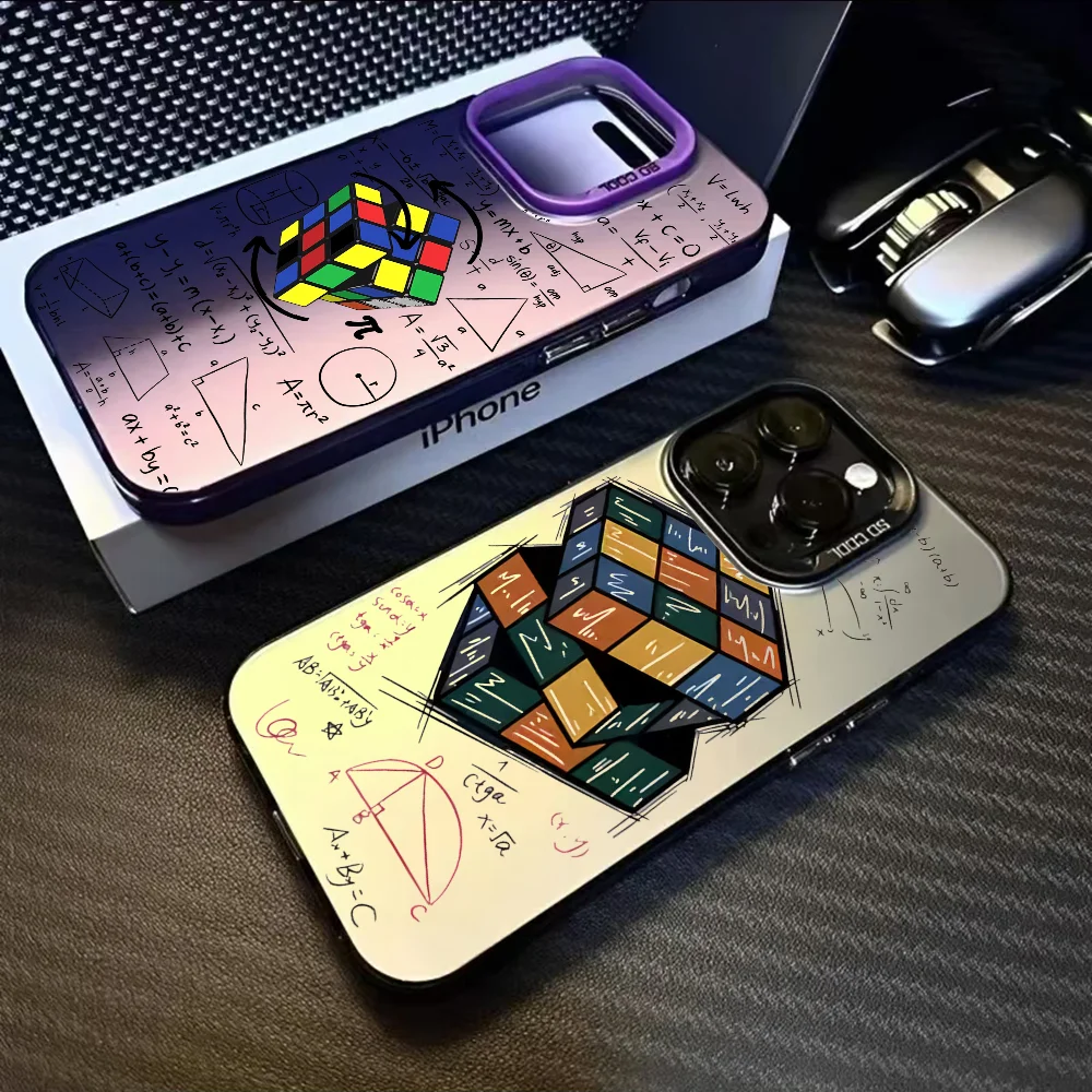 Rubik cube formula spoofs math Phone Case For iPhone 16 15 14 13 12 11 Pro Max Black Purple Matte Laser Metallic Aurora Funda