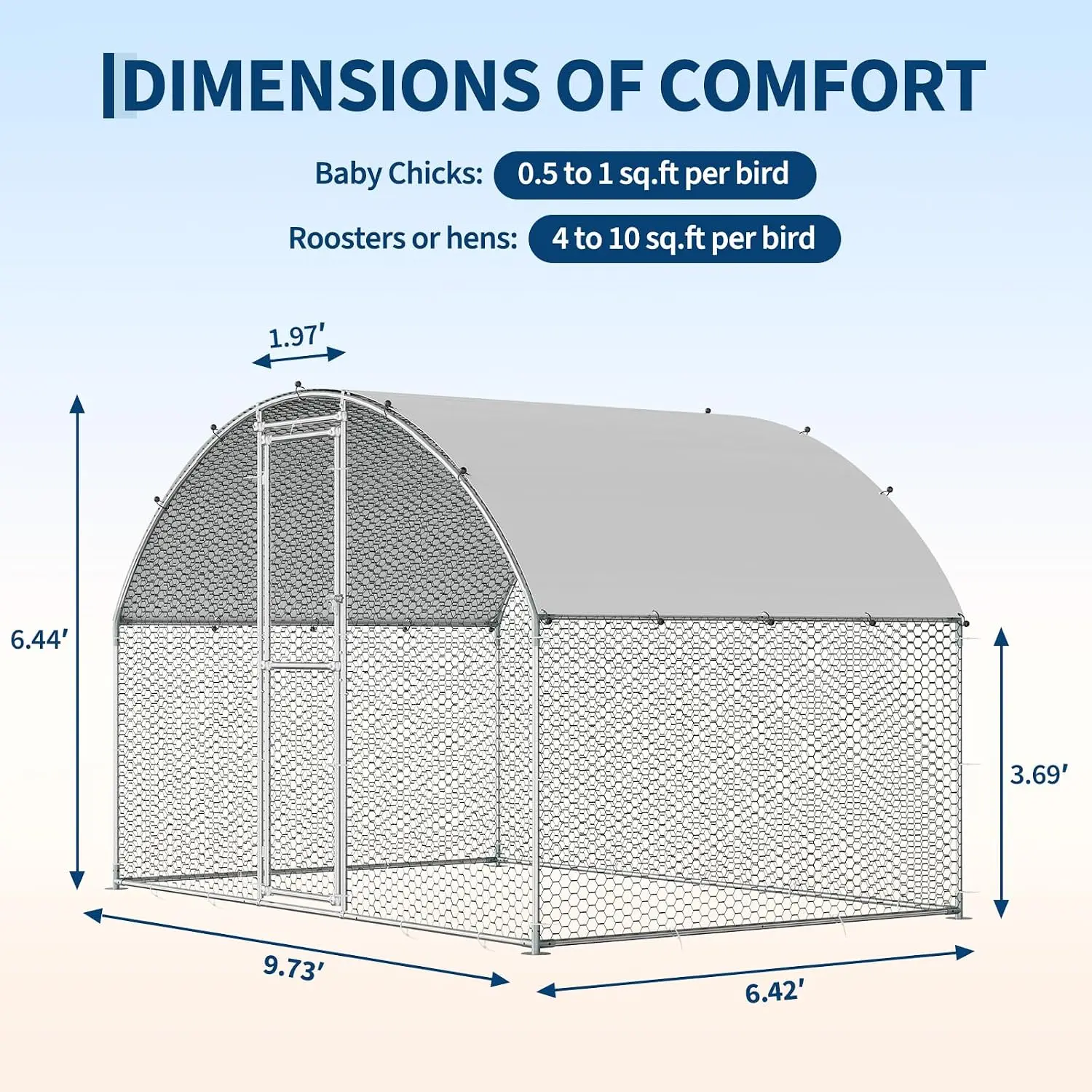 Metal Chicken Coop Walk-in Poultry Run Waterproof Anti-UV Cover Backyard Hen House W300xD200xH200cm, Customized