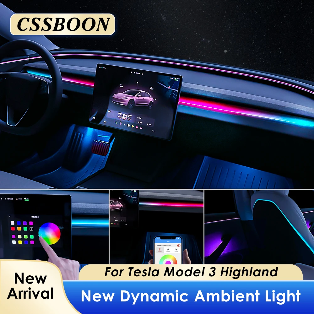 

For Tesla Model 3 Highland 2023 2024 Ambient Light LED Atmosphere Lamps Car Interior RGB Backlight Car Modifications