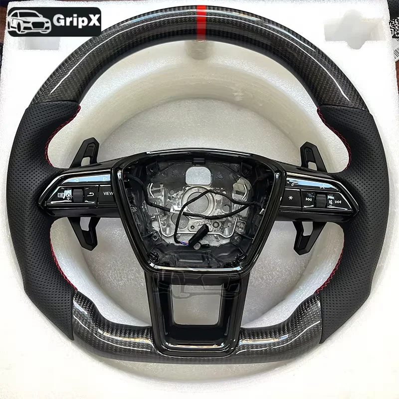 Volant en fibre de carbone véritable, adapté pour Audi A6 C8 A7, avec boutons et palettes de changement de vitesse, cadre noir, accessoires de voiture