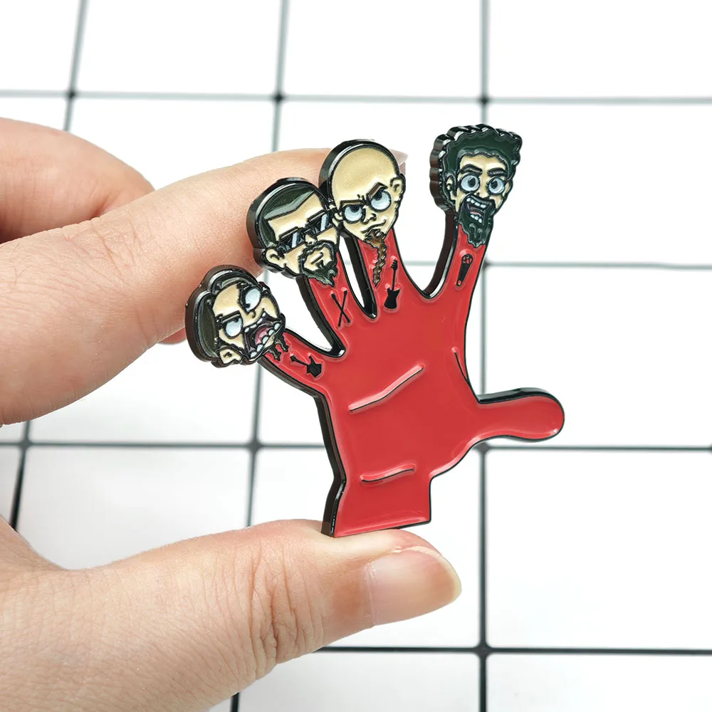 S-System of A D-Down SOAD Metall-Emaille-Anstecknadel Rockband-Logo Brosche Lustiges Rotes Hand-Maskottchen Abzeichen Reversnadeln Musik-Fan-Geschenk Schmuck – Detail 4
