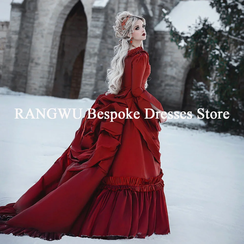 Suknie ślubne w stylu gotyckim szyte na miarę, długie rękawy, czerwone, w stylu wiktoriańskim, księżniczki, gorsetowe, suknie ślubne, suknia ślubna szyta na zamówienie.
