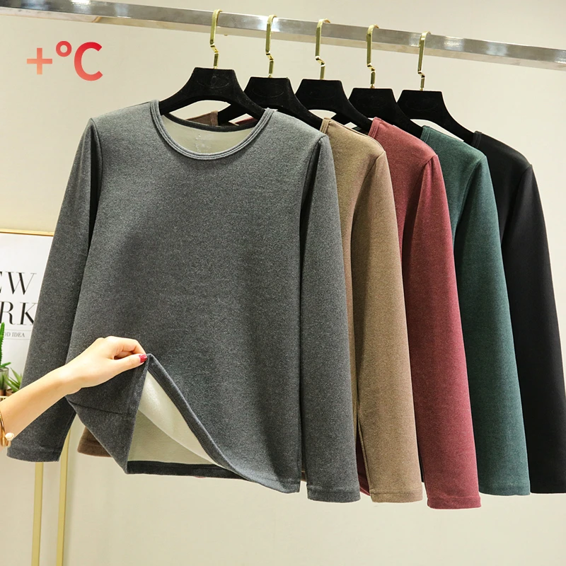 Fleece Lined Long Sleeve Base Layer Shirt Men's Thickened Winter Thermal Top Brushed Soft German Velvet Warm Underwear T-Shirt