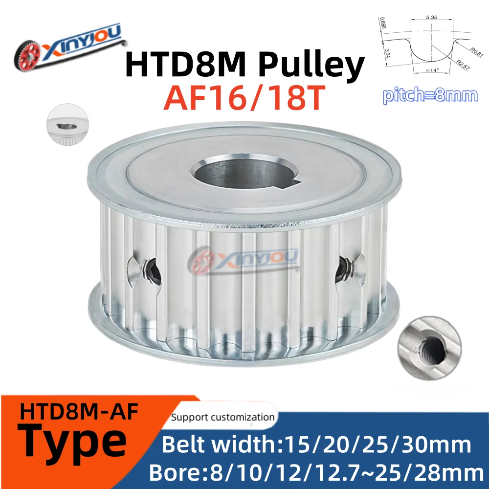 HTD8M 16/18T AF Type Timing Pulley Industrial Machinery Transmission with Pitch 8mm Belt Width 16-42mm Bore 8-28mm