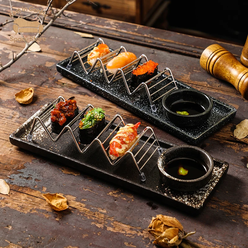 Ceramic sushi plate set taco crepe rack creative taco display rack taco stainless steel cake rack