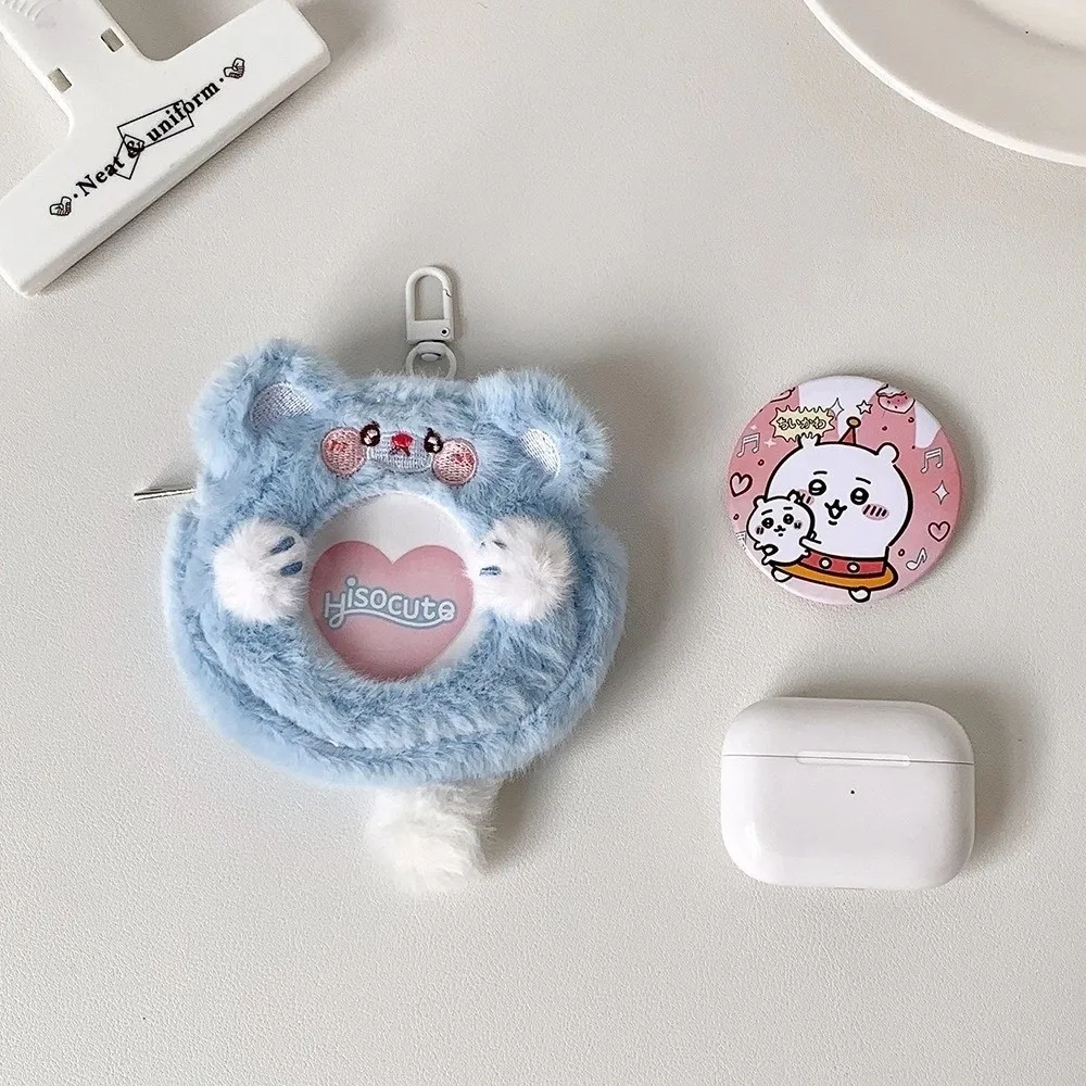 Portable Cute Animal Mini Badge Holder Bag Cartoon Clear Window Badge Ita Bag Sweet Plush Badge Display Purse Keychain