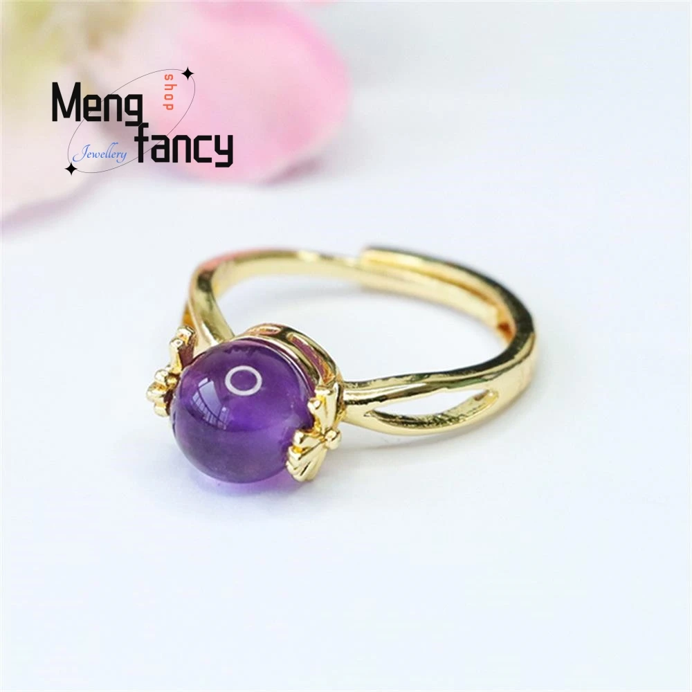 Natural Amethyst Ring Coloured Gemstone Adjustable Elegant Luxury Fashion Couple Promise Jewellery Wedding Souvenir Holiday Gift