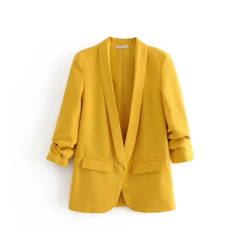 Chaqueta de traje sin botones plisada con mangas, ropa de calle informal europea y americana a la moda, chaquetas superiores, Blazer holgado liso para mujer