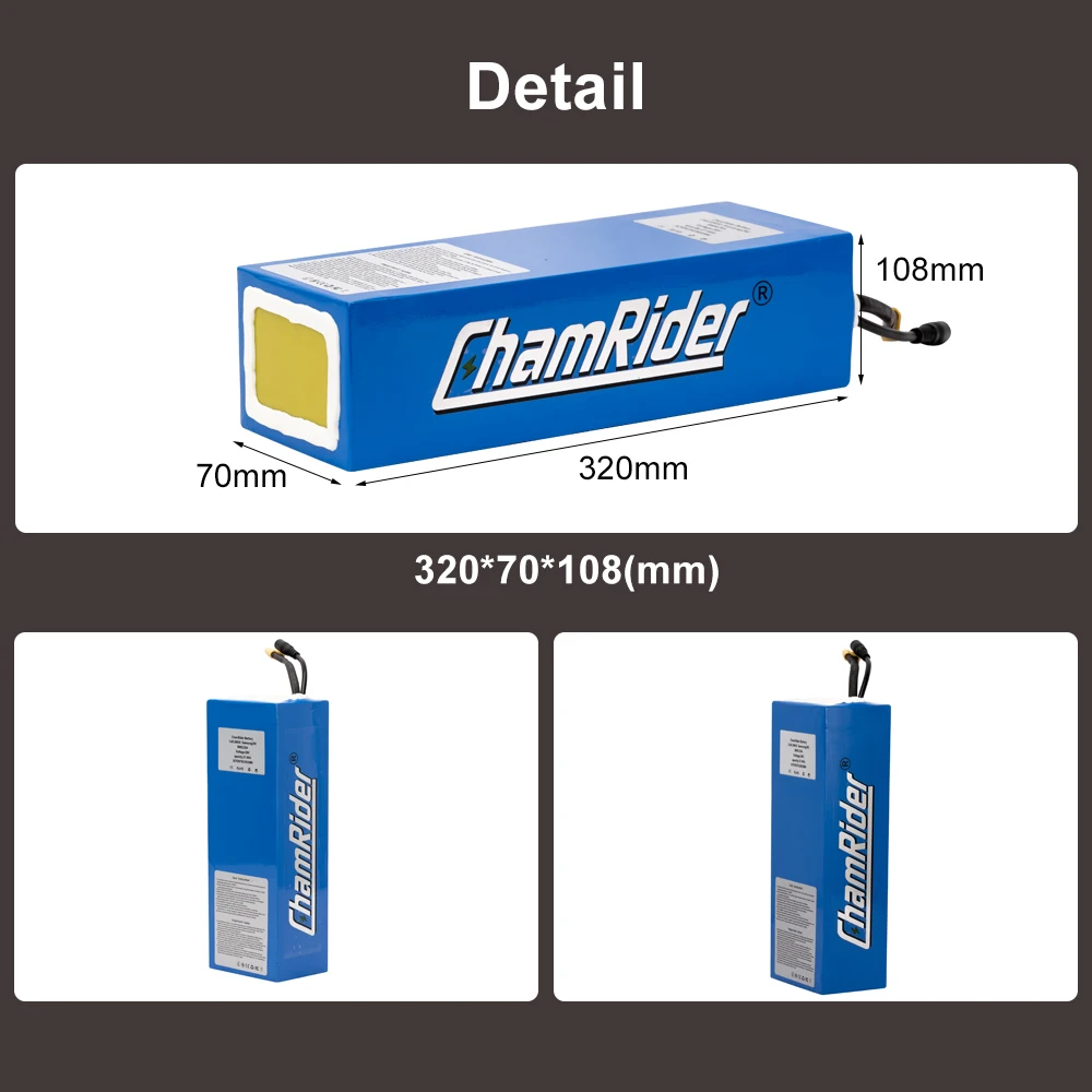 ChamRider 전기 스쿠터용 18650 셀, 36V 리튬 팩, Ebike 20A, 30A, 350W, 500W, 750W, 무료 충전기, 48V 배터리