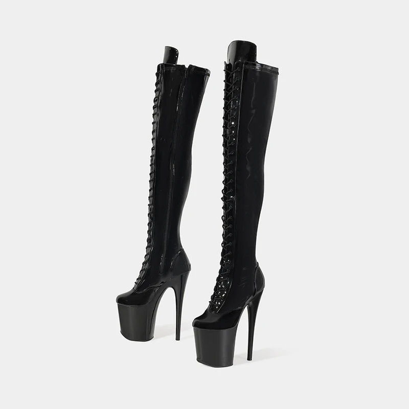 LAIJIANJINXIA-zapatos de baile con punta abierta para mujer, botas de moto con cordones, tacones finos, Sexy por encima de la rodilla, bota de baile