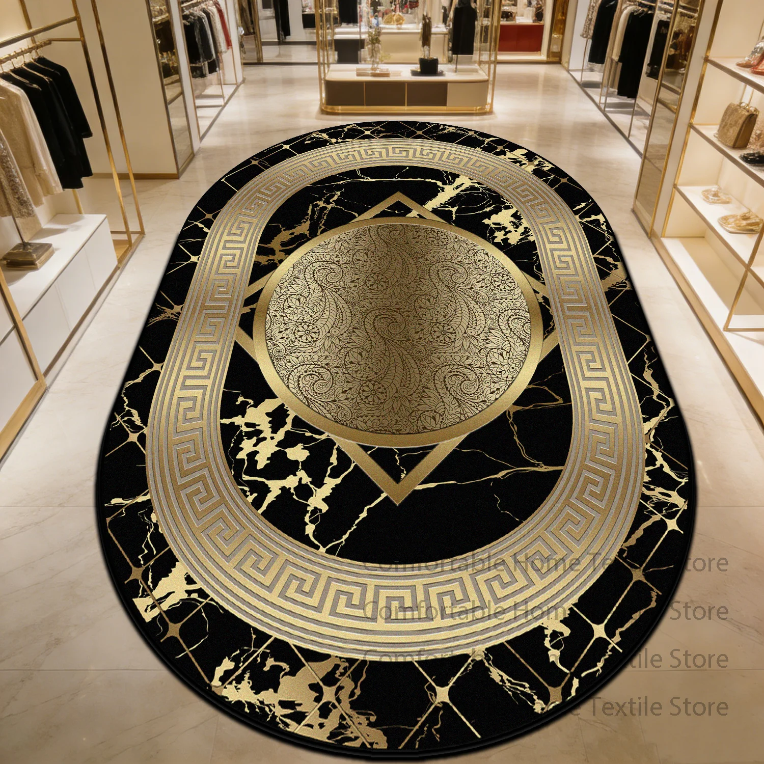 Golden Luxury Oval Dressing Room Fluffy Carpet Decoration Living Room Easy Clean Soft Rug Large Area Non-slip Coffee Tables Mats