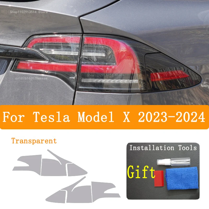 For  Tesla Model X 2023-2024 Accessories-Car Headlight Protective Film Vinyl Restoration Transparent Black TPU  Repair Sticker