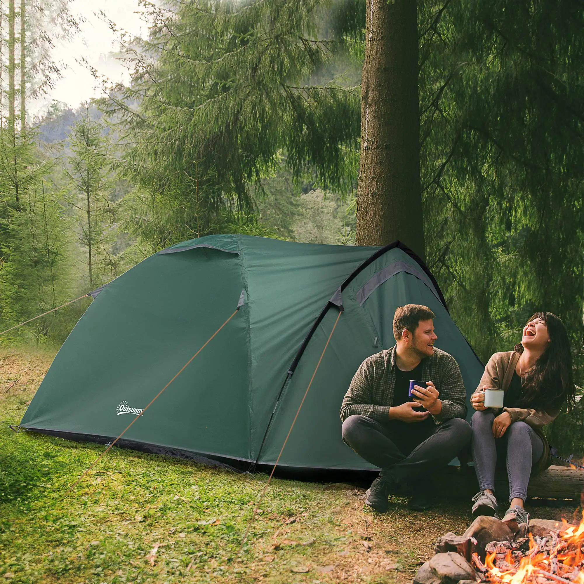 Zwei-Personen-Kuppelzelt, Militärgrün, Wasserdicht, Familien-Outdoor-Zelt, Tragbares Faltbares Campingzubehör, UV-geschützter Sonnenschutz – Detail 7