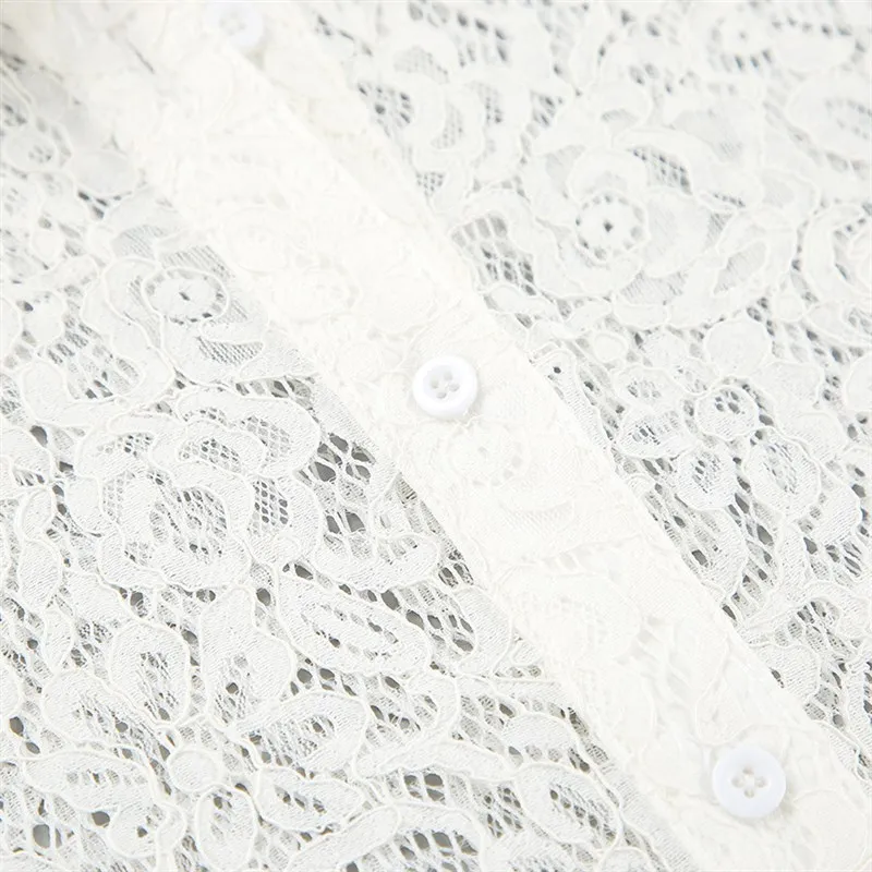 

Белая кружевная блузка в французском стиле, свободного кроя, летняя коллекция 2025, женская модная повседневная модель с длинным рукавом, дышащая и комфортная