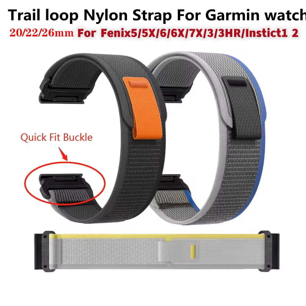 20 22 26mm Trail Loop Nylon Strap For Garmin Fenix 7 7s 7X 6X 6s 6 Pro 5 5s 5X Plus 3 3HR 945 Epix Gen 2 Enduro Quickfit Band