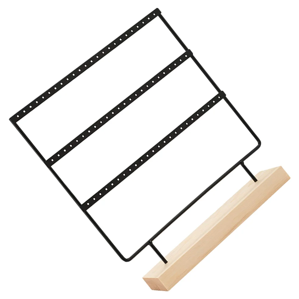 

Iron Stand Wood Base 3 Layers 72 Holes Earring Holder Black Jewelry Organizer Necklace Rack Storage Display Solution