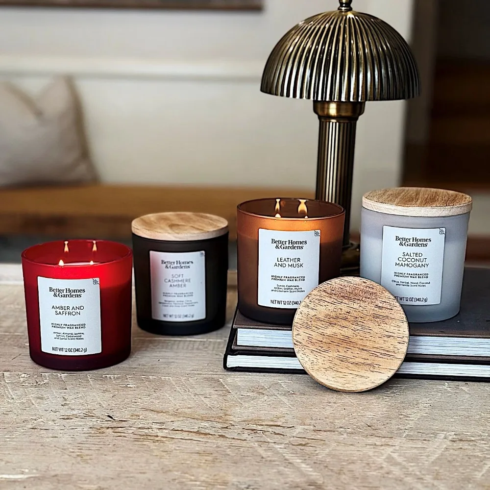 Vela en Frasco Esmerilado de 12oz con Aroma a Coco y Caoba, Dos Mechas, Aroma Salado, Decoración para el Hogar, Regalo de Aromaterapia