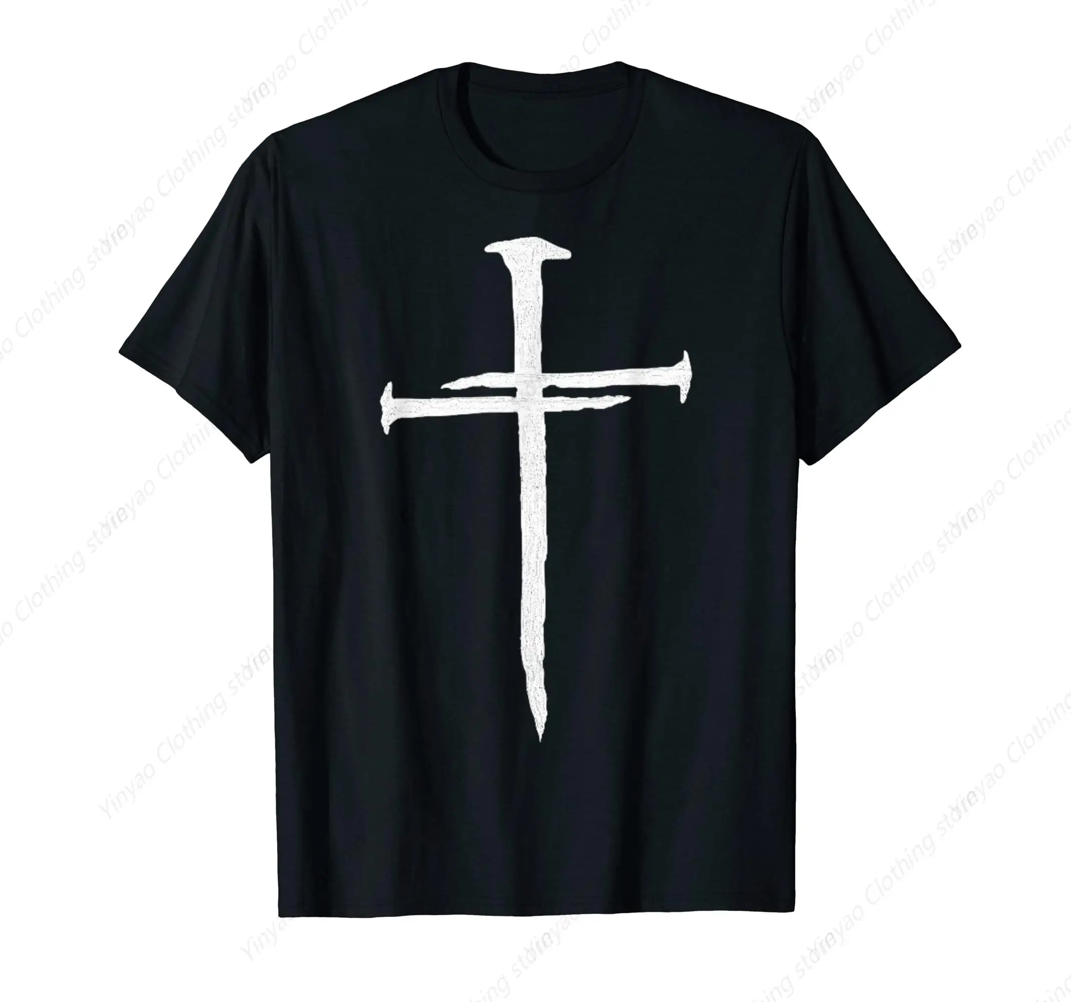 

Men's and women's casual fashion cotton T-shirt hip-hop round neck short sleeved cross pattern top