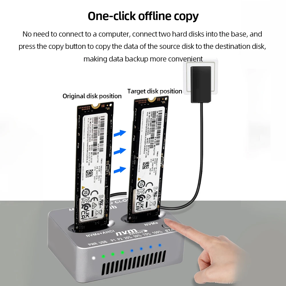 Dual-Bay M.2 NVME SSD Clone USB3.2 Type C NVME Docking Station Gen2X 20Gbps M/B M Key M.2 M.3 NVME PCI-E for M2 SSD M Key SSD