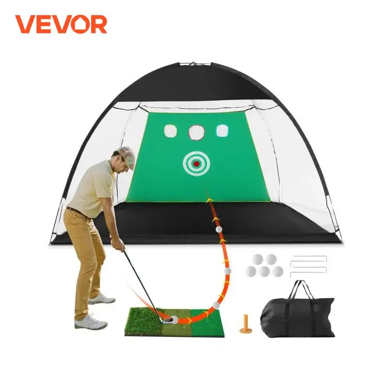 VEVOR Golf Net 10x7ft All in 1 Golf Practice Net Golf Hitting Aid Net with Target/Turf Mat/Balls/Tee/Carry Bag for Backyard