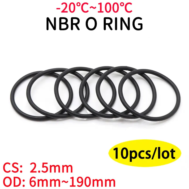 

10pcs NBR O Ring Seal Gasket Thickness CS 2.4mm OD 6~190mm Nitrile Butadiene Rubber Spacer Oil Resistance Washer Round Shape