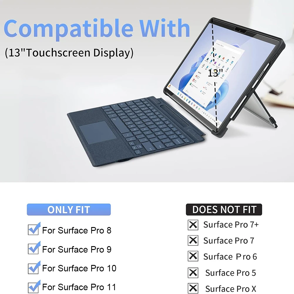 غطاء حماية لجهاز Microsoft Surface Pro 11/10/9/8 13 بوصة حافظة كمبيوتر محمول مقاومة للصدمات متوافقة مع لوحة المفاتيح من النوع