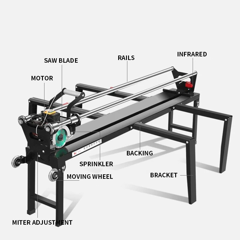 Fully automatic tile cutting machine, stone edging and slotting, multi-functional 45° chamfering push knife