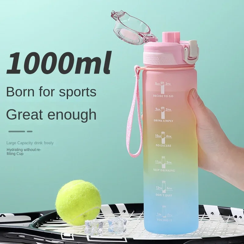 1 Liter Sports Water Bottle with Time Marker Leak-proof Cup Motivational Portable Water Bottle for Outdoor Sport Fitness