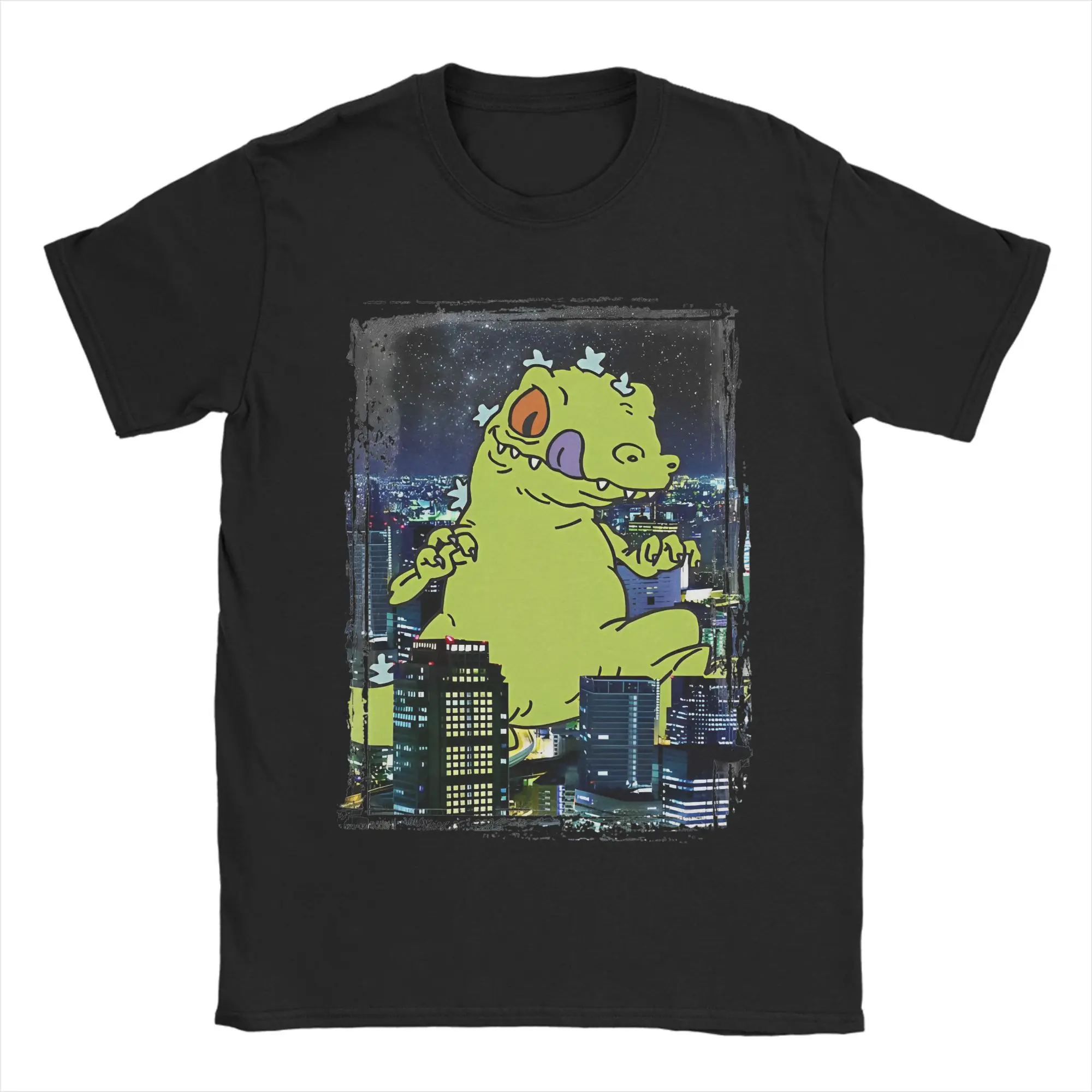 

Мужская и женская футболка R-Rugrat Reptar City Rampage, хлопковая одежда, забавная футболка с короткими рукавами и круглым воротником, оригинальная футболка