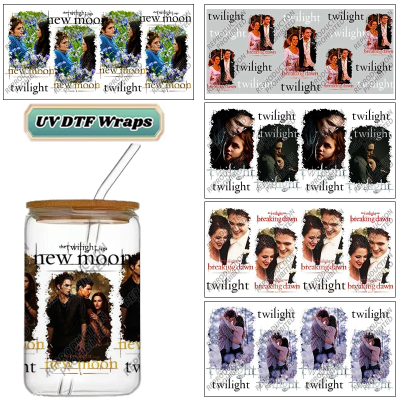 Romantic Vampire Movie Inspired UV DTF Wraps, Fantasy Couple Stickers for 16oz Glass Cans, Waterproof DIY Transfer Decals
