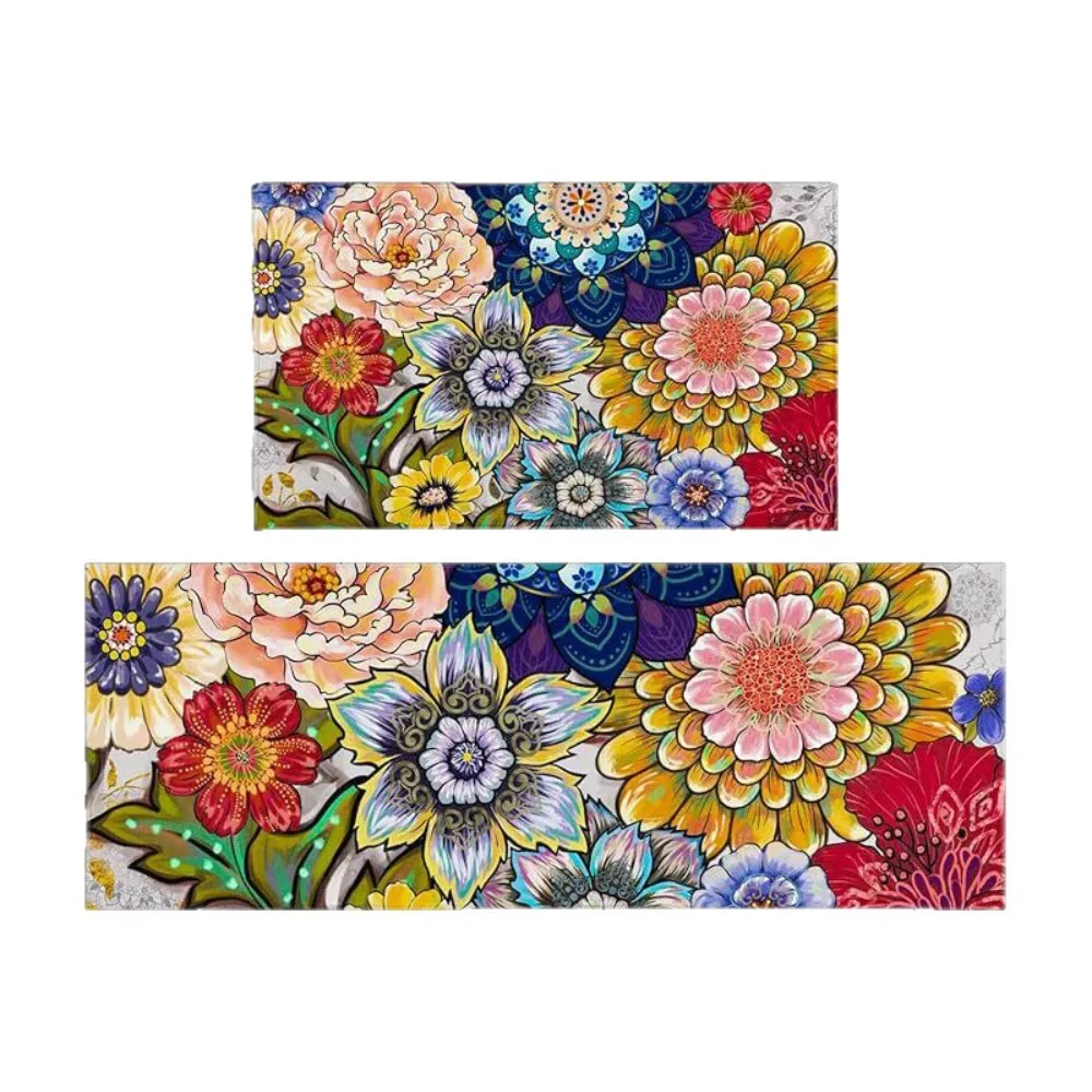 Kitchen Rug Made of Crystal Velvet Short Pile Absorbent Water Resistant Cooling Floor Mat for Home and Combination Use